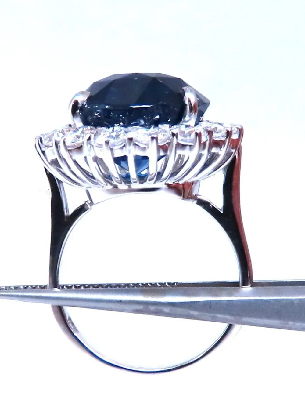 GIA Certified 15.49ct Natural Sapphire Diamonds Cluster Ring 18kt*